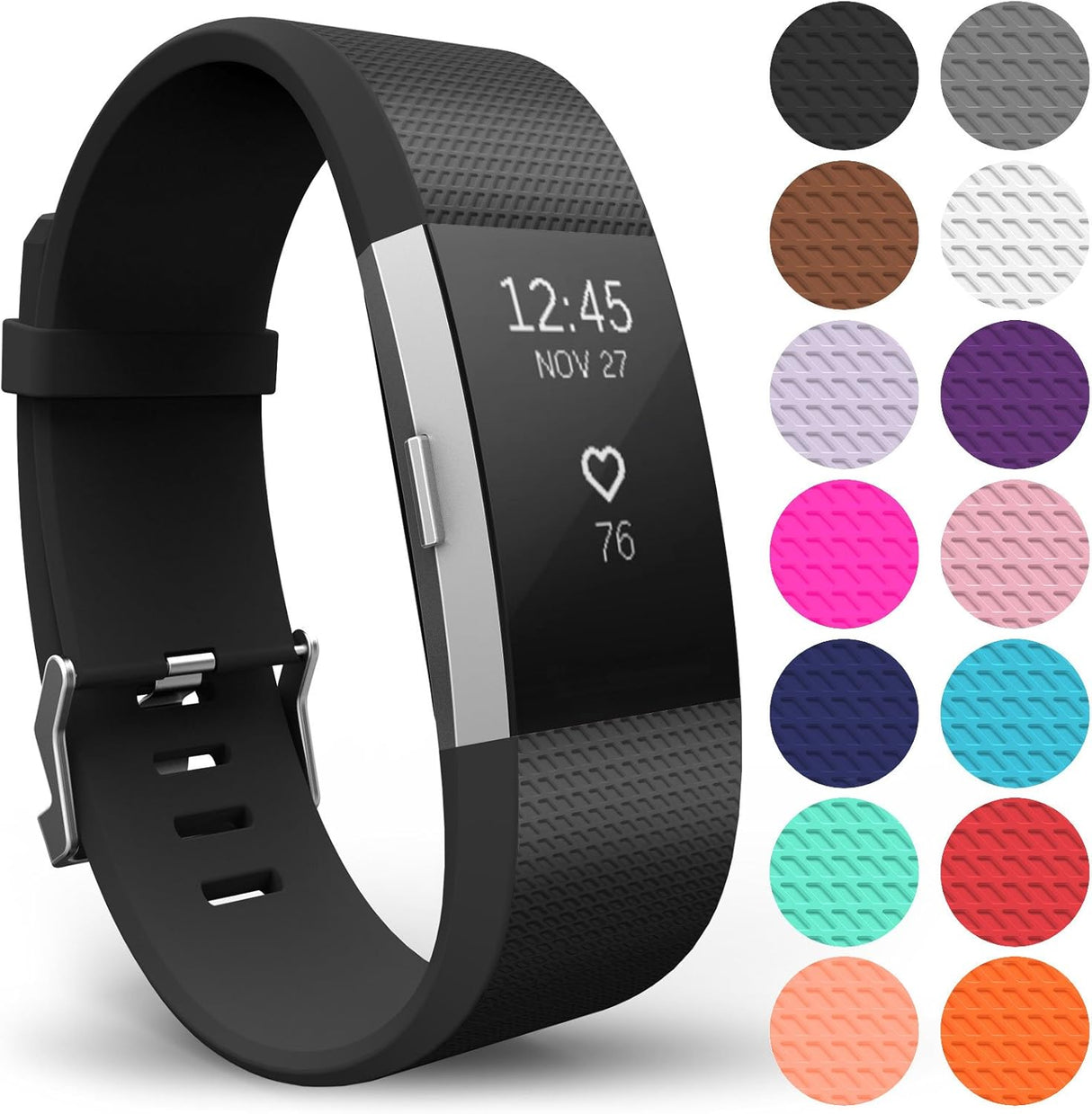 Yousave Accessories Compatible With FitBit Charge 2 Strap, Adjustable Band Straps, Replacement Silicone Sport Wristband For Men/Women in Small or Large.