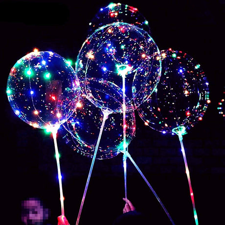 Re-usable 6 PACKS LED Light Up BoBo Balloons with Stick,3 Levels Flashing LED String Lights,20 Inches Bubble Balloons, Air Pump, for Christmas Birthday,Glow in the Dark Party Supplies Decoration.