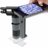 Carson MicroFlip 100x-250x LED UV lighted Pocket Microscope with Flip-Down Slide Base and Smartphone Digiscoping Clip (MP-250).