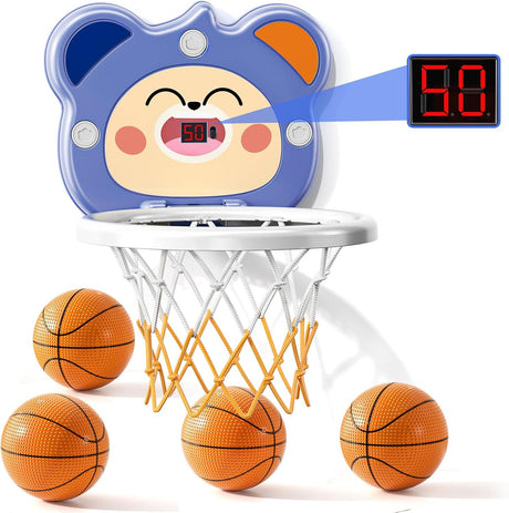 TEMI Indoor Electronic Scoreboard Basketball Hoop for Toddlers, Cute Mini Basketball Hoop with 4 Balls & Air Pump, Birthday Toys Gifts for Baby Boys Girls 2 3 4 5 6 Years.