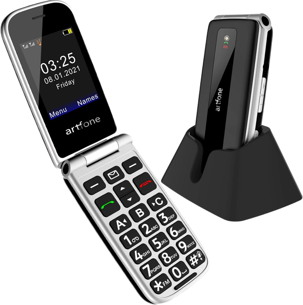 artfone Big Button Mobile Phone for Elderly, Senior Flip Phones Sim Free Unlocked GSM Mobile Phone with Dock, 2.4" LCD Display, SOS Button, Talking Numbers, FM Radio, Torch, 1000mAh Battery.