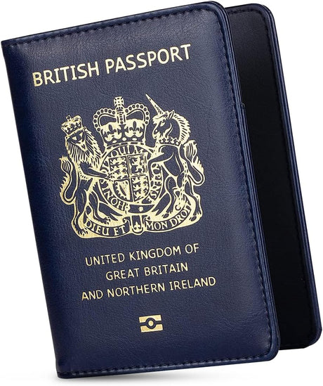 MOIRENTO, Passport Holder, Navy Blue, PU Leather Passport Holders, UK Passport Cover, Passport Wallet, Passport Holders, Passport Holder for Women, Men, British.