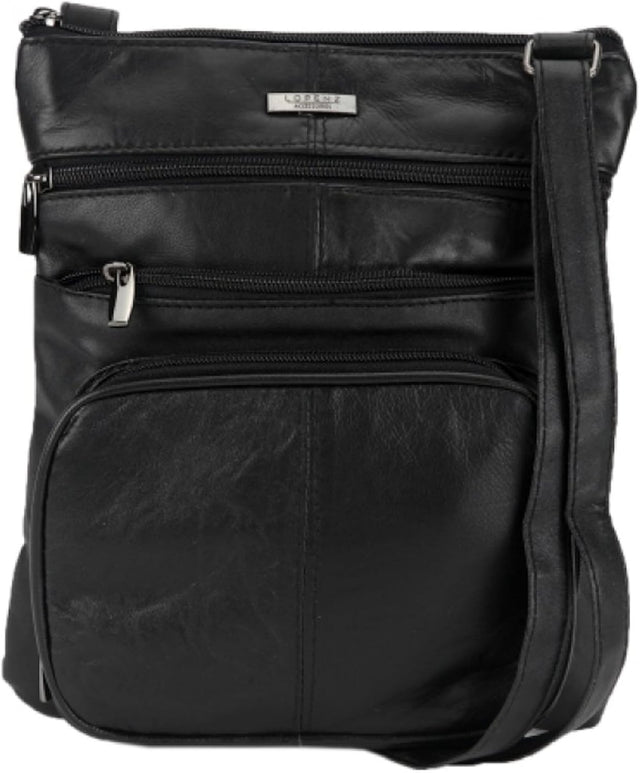 Ladies / Womens Super Soft Leather Shoulder / Cross Body Bag with Multiple Pockets (Black).