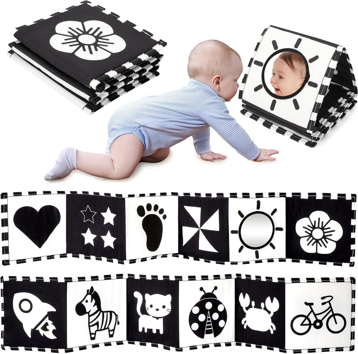 URMYWO Baby Toys 0-6 Months, Black and White Sensory Toys Brain Development, Tummy Time Toys, Soft Baby Book, Baby Essentials for Newborn 0-6-12 Months Montessori Toy Gifts.