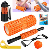 Foam Rollers,Qveetry 6 in 1 Foam Roller Set Deep Tissue Massage Roller with Muscle Roller Stick,Exercise Resistance Bands,Massage Ball, Density Foam Roller for Yoga Pilates.