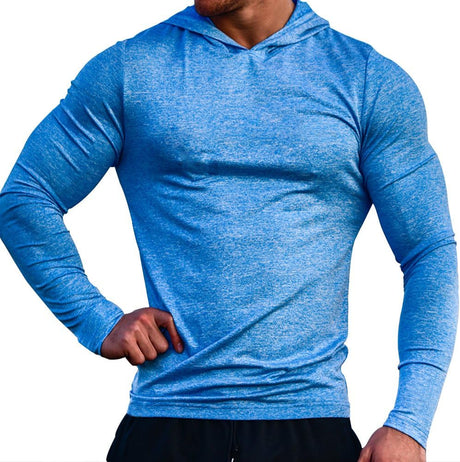 Mens Gym Slim Long Sleeve Bodybuilding Hoodies Sports Top Shirts Cotton and Spandex.