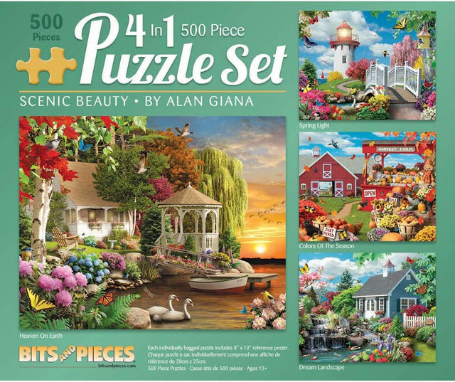 Bits and Pieces - 500 Piece Jigsaw Puzzle for Adults 45 cm x 61 cm - Scenic Beauty 4-in-1 Multi-Pack - 500 pc Nature Season Jigsaw by Artist Alan Giana.