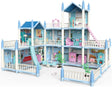 deAO DIY 3D Dolls House, Blue Portable Dollhouse Large Three Story Castle Dolls House Playset With Furniture & Accessories Included Outdoor Space Open Sided Princess Castle Playset For Kids.