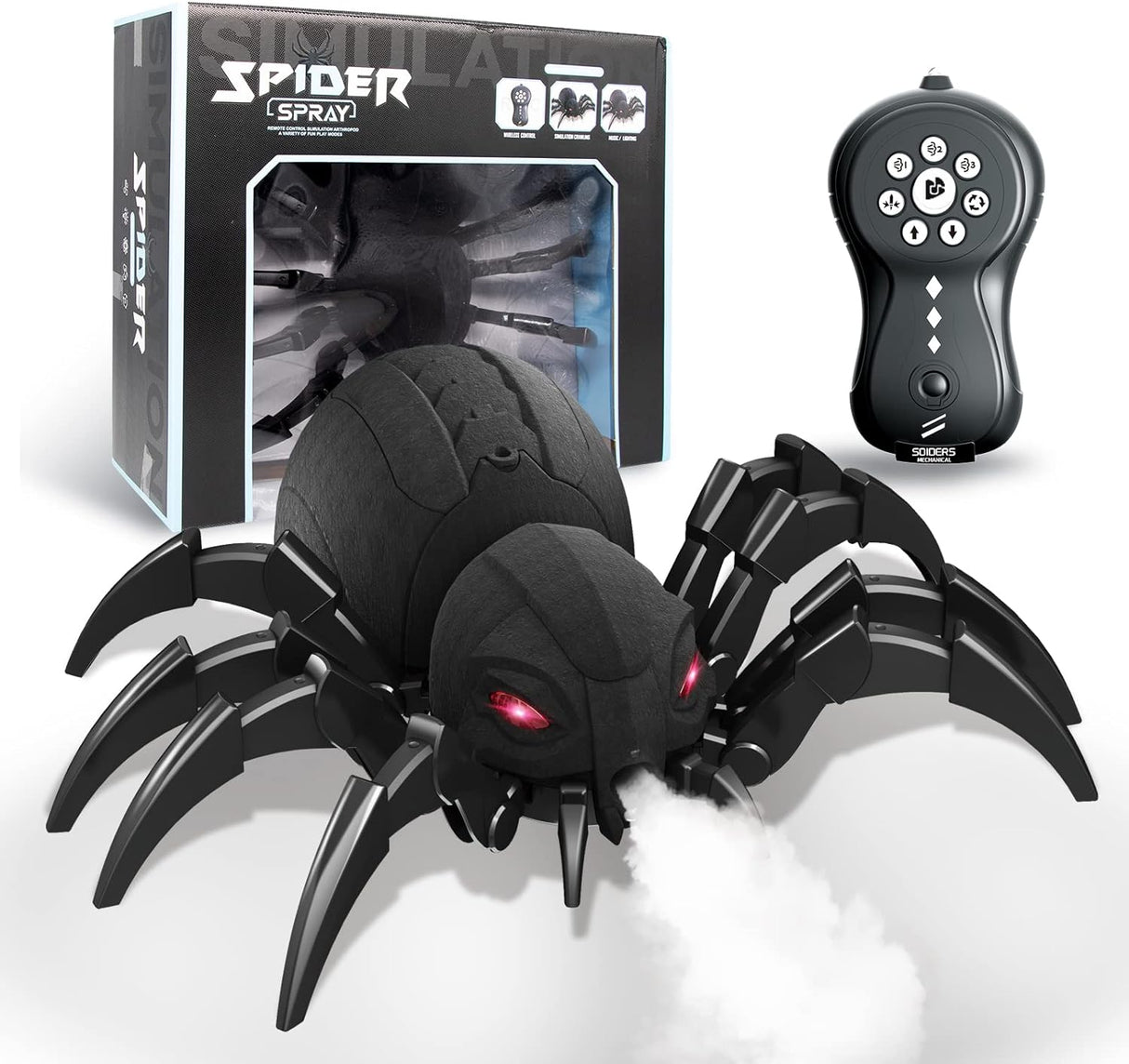 sumsync Realistic RC Spider Robot, Remote Control Spider Toys with Spray/Light/Music, Gifts for 6 7 8 9 10 11 12 Year Old Boys Girls, Christmas Birthday Halloween Easter Toys for Kids, Black.