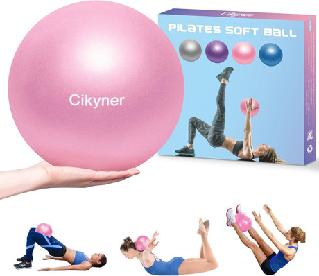 Cikyner Soft Pilates Ball, 23-25 cm Small Exercise Ball with Inflatable Straw, for Pilates, Yoga, Full Body Training, Improving Balance at Home in the Gym and in the Office.