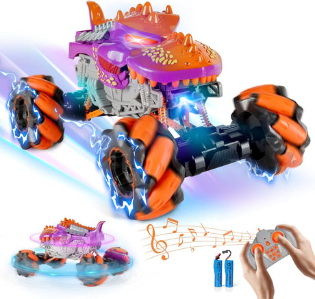 Remote Control Cars Boy Toys, 1:16 4WD Rc Cars Stunt RC Car Toys for 3-10 Year Old Boys Girls, 360°Rotating Monster Truck Toys with LED Light and Music, 20 Km/h 2.4Ghz RC Car Offroad for Kids Gift.