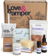 SLEEP WELL - Lavender Aromatherapy Pamper Gifts For Women: Improve Wellness, Essential Oil, Massage Oil, Himalayan Bath Salt, Soy Candle, Artisan Hand Made Soap, Lavender Seed Pillow Pouch.