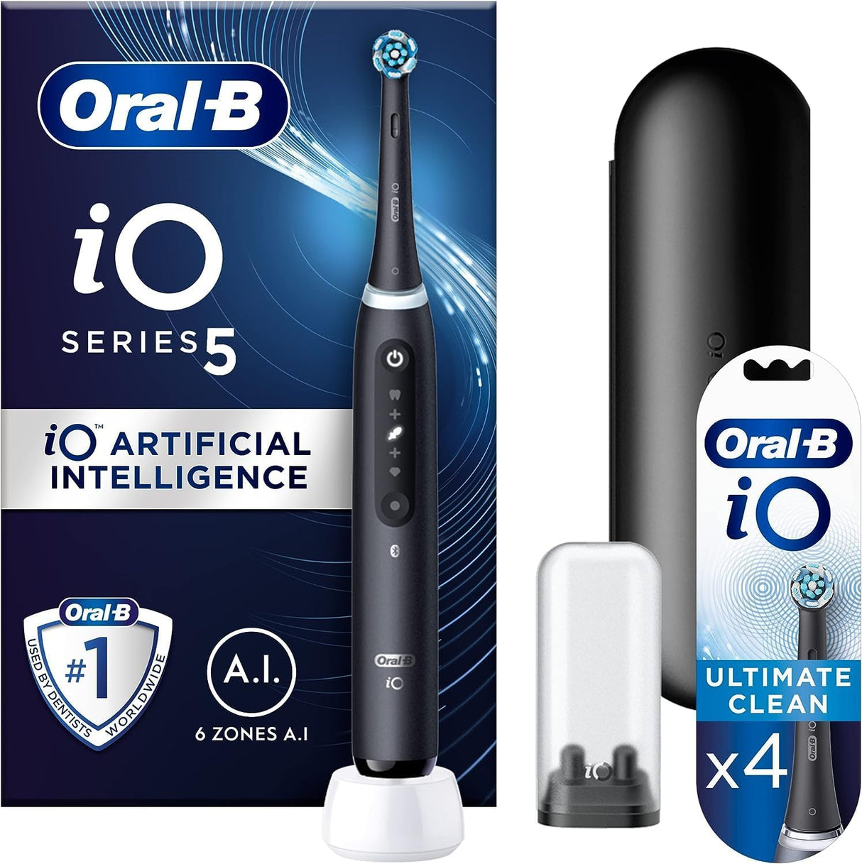 Oral-B iO5 Electric Toothbrushes For Adults,1 Toothbrush Head & Travel Case, 5 Modes With Teeth Whitening, UK 2 Pin Plug, White.