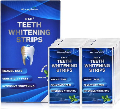 Waving Palms Teeth whitening Strips，28 Non-Sensitive Whitening Strips，Peroxide Free Teeth Whitening Strips，14 Treatments for Teeth whitening, Professional and Safe Teeth whitening Strips.