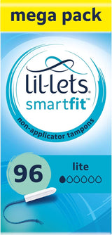 Lil-Lets Non-Applicator Ultra Tampons X 60, (6 Packs of 10 Tampons), For Extremely Heavy Flow, 6 Droplets, Plant-Based, SmartFit™ Non-App Tampon.