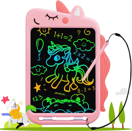 Fullware Kids Writing Board LCD Tablet 10 Inch Unicorn Colorful Drawing Educational Toddler Toys Gifts for Boys Girls Age 3 4 5 6 7 8 (Pink Unicorn).