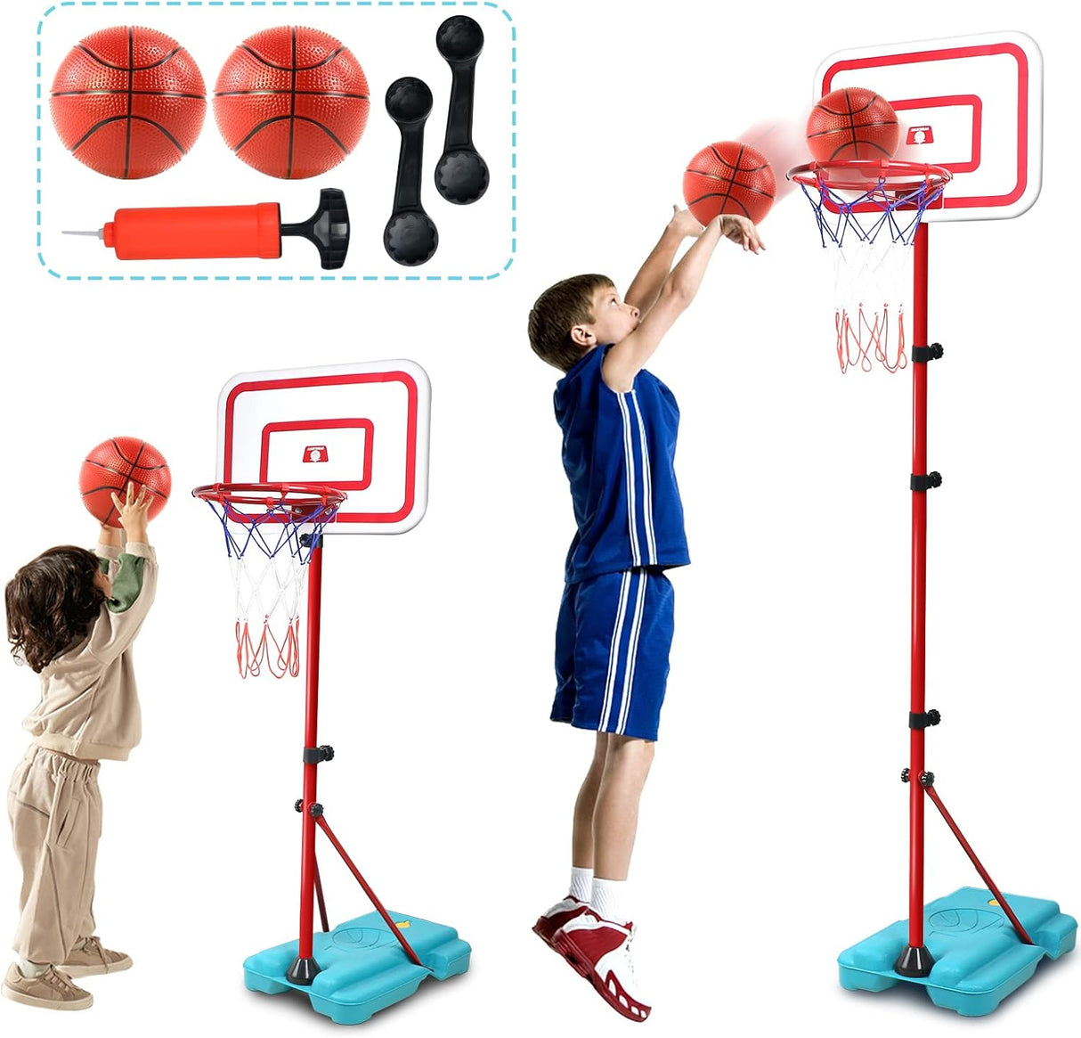 TONZE Kids Basketball Hoop and Stand Height Adjustable,Net and Ball Outdoor Indoor Mini Basketball Hoop Sport Play Set Toys for 4 5 6 7 Year Old Boys Girls(88cm/138cm/190cm).