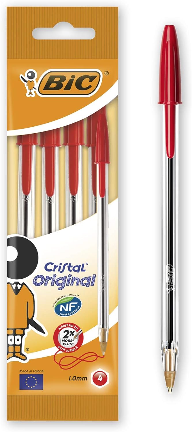 BIC Cristal Original Ballpoint , Comfortable Biro Pens, Medium Point (1.0mm), Assorted Colours, Pack of 10.