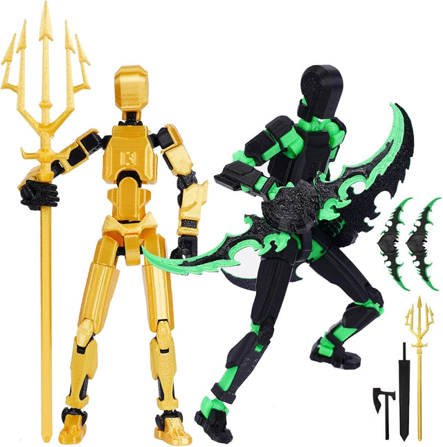 Starnearby 2PCS T13 Assembly Completed Lucky 13 Action Figure, 13CM 3D Printed Titan 13 Action Figure Dummy13 with 4 Weapons & 12 Hands Sets, Kids' Play Action Figures for Collectors Desktop Decoratio.