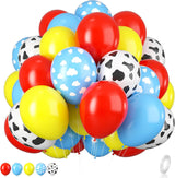 Toy Inspired Story Balloons, 12 Inch Red Blue Yellow Balloons With Cow Print Sky Blue Cloud Balloons For Kids Boys Girls Inspired Story Party Themed Party Decor Decorations.