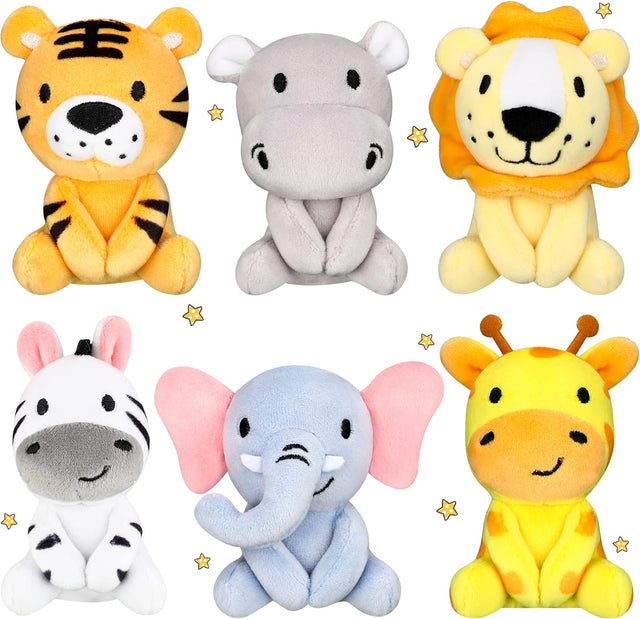 6 Pcs Christmas Mini Stuffed Forest Animals Jungle Animal Plush Toys Bulk 4 Inch Cute Plush Elephant Lion Giraffe for Baby Shower Birthday Stuffer Animal Themed Party Decoration.