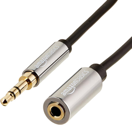 Amazon Basics 3.5mm Auxiliary Jack Audio Extension Cable, Adapter for Headphone or Smartphone, 3.6 m, Black & Grey.