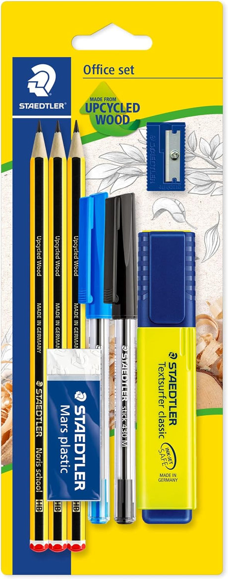 STAEDTLER 121SET BKD Noris School Graphite HB Pencil Student Stationery Set (Pack of 2 Pencils, Blue Pen, Ruler, Eraser Plus Sharpener), Black.