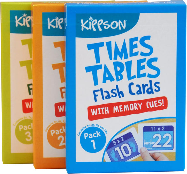 Kippson Times Tables Flash Cards with Memory Cues.