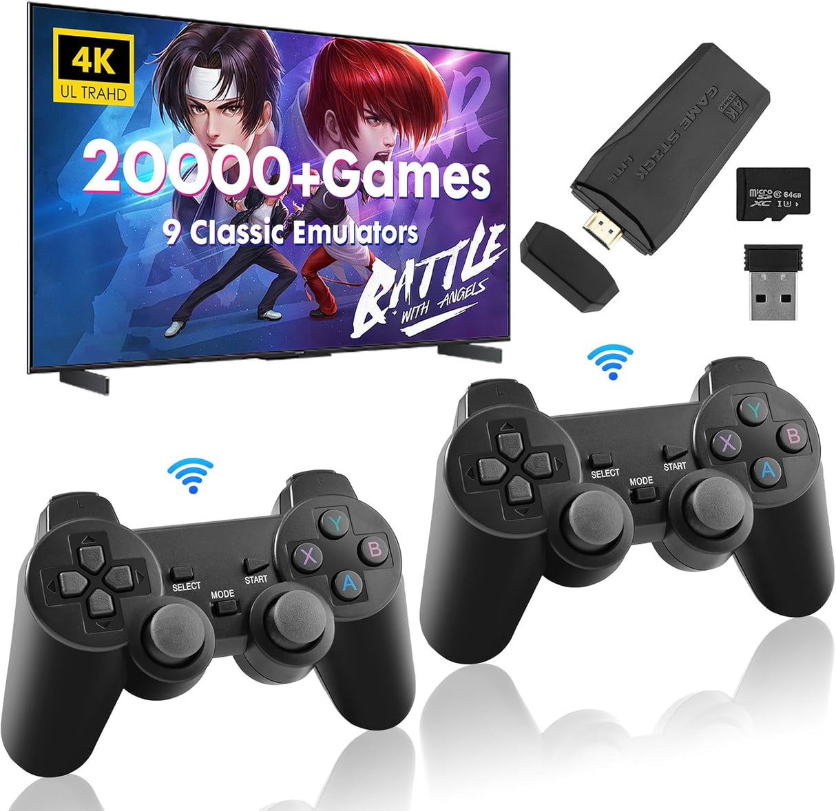 Retro Games Console - Video Game Consoles with 2Pack Game Controllers, 64GB Built-in Card 20000+ Games, 4K HDMI Display Arcade.