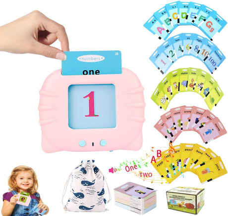 SUMHEN Talking Flash Cards for Toddlers 2 3 4 5 6 Years Old,Preschool Interactive Learning Toy,224 Words Audible Learning Toys for Kids,Preschool Learning Reading Machine for Boys Girls(Pink color).