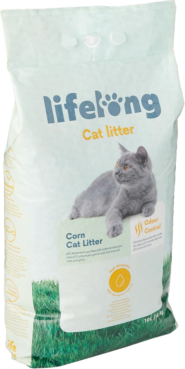 Amazon Brand - Lifelong Clumping Corn Cat Litter, Unscented, 10 L (Pack of 1)