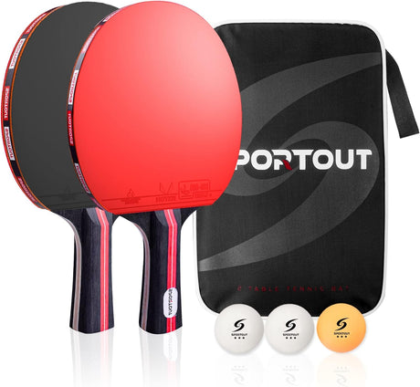 Sportout Table Tennis Bats, Portable Table Tennis Set, Ping Pong Bats for Outdoor Indoor Table Tennis Table with 3-Star Ping Pong Balls, High-Performance Paddle, Compact Storage Case.