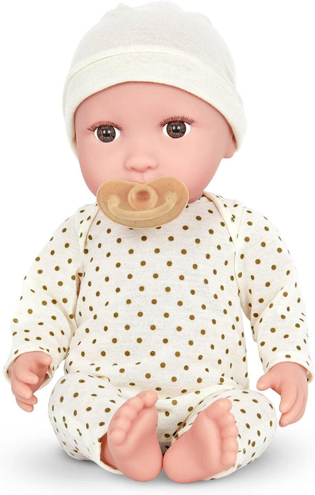 Babi Baby doll with cream clothes and pacifier - Soft 36 cm doll with light skin tone and brown eyes - toy from 2 years.