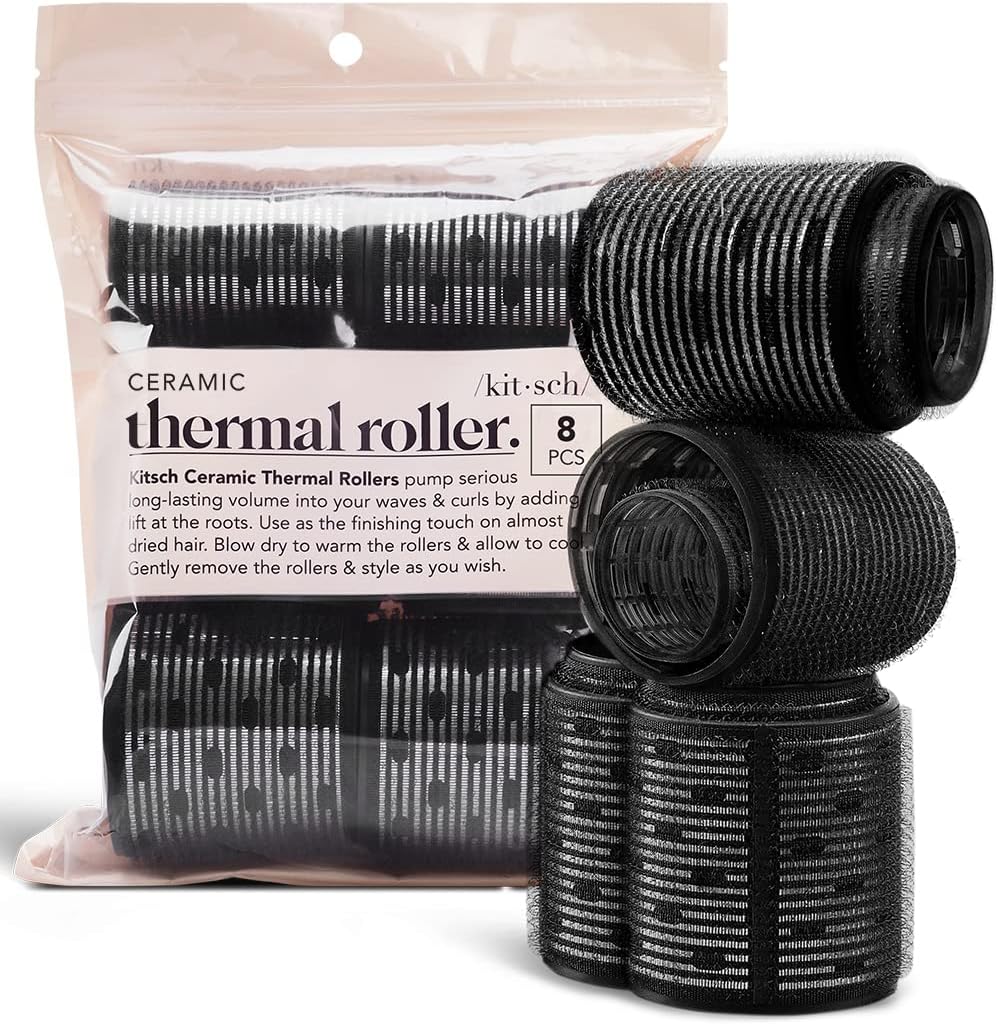 Kitsch Ceramic Thermal Hair Rollers - Velcro Rollers for Hair Volume | Large Hair Rollers for Long Hair | Jumbo Hair Rollers for Short Hair | Velcro Hair Rollers for Medium Hair, 8 pcs (Variety Pack).