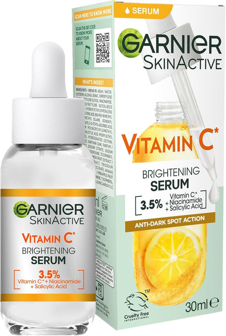 Garnier Vitamin C Serum for Face, Anti-Dark Spots & Brightening Serum, 3.5% Vitamin C, Niacinamide, Salicylic Acid & Lemon Extract, Brightening Serum For Dull, Tired Skin - 30Ml , Pack of 1.