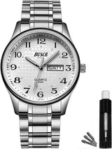 BOSCK Analog Mens Watch,40mm Easy Read Auto Date and Day Stainless Steel Business Watch for Men,30M Waterproof Sports Mens Wrist Watches.