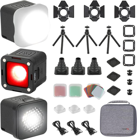 LED Video Light (3 Pack), SMALLRIG Mini Cube Light Watreproof Light Kit with 8 Color Filters, Small Photography Light 5600K CRI95 for DSLR Action Camera - 3469.