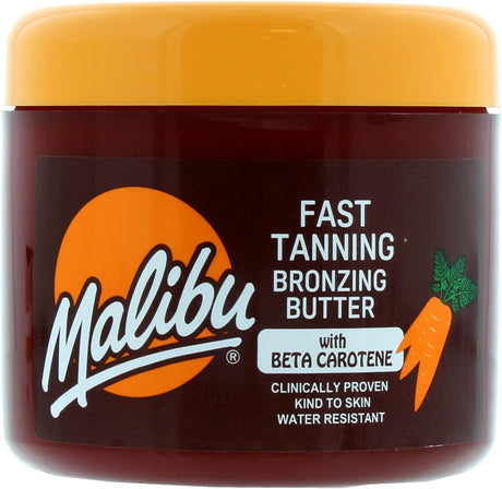 Malibu Sun Bronzing Fast Tanning Body Butter with Beta Carotene, Tropical Coconut Fragrance, 300ml.