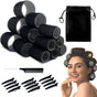 UoQo Hair Rollers for Long Hair, 32 Pcs Salon Hairdressing Curlers Rollers Set for Hair, Black Self Grip Hair Roller Kit with 12 Clips 1 Comb and A Large Storage Bag.