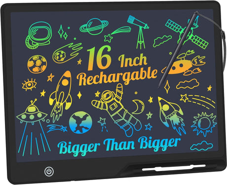 LCD Writing Tablet,16 Inch Colorful Screen Rechargeable Doodle Board Toddler Educational Toys for 3 4 5 6 Years Old Boys Girls Reusable Portable Drawing Tablet Christmas Toys Gifts for Kids (Black).