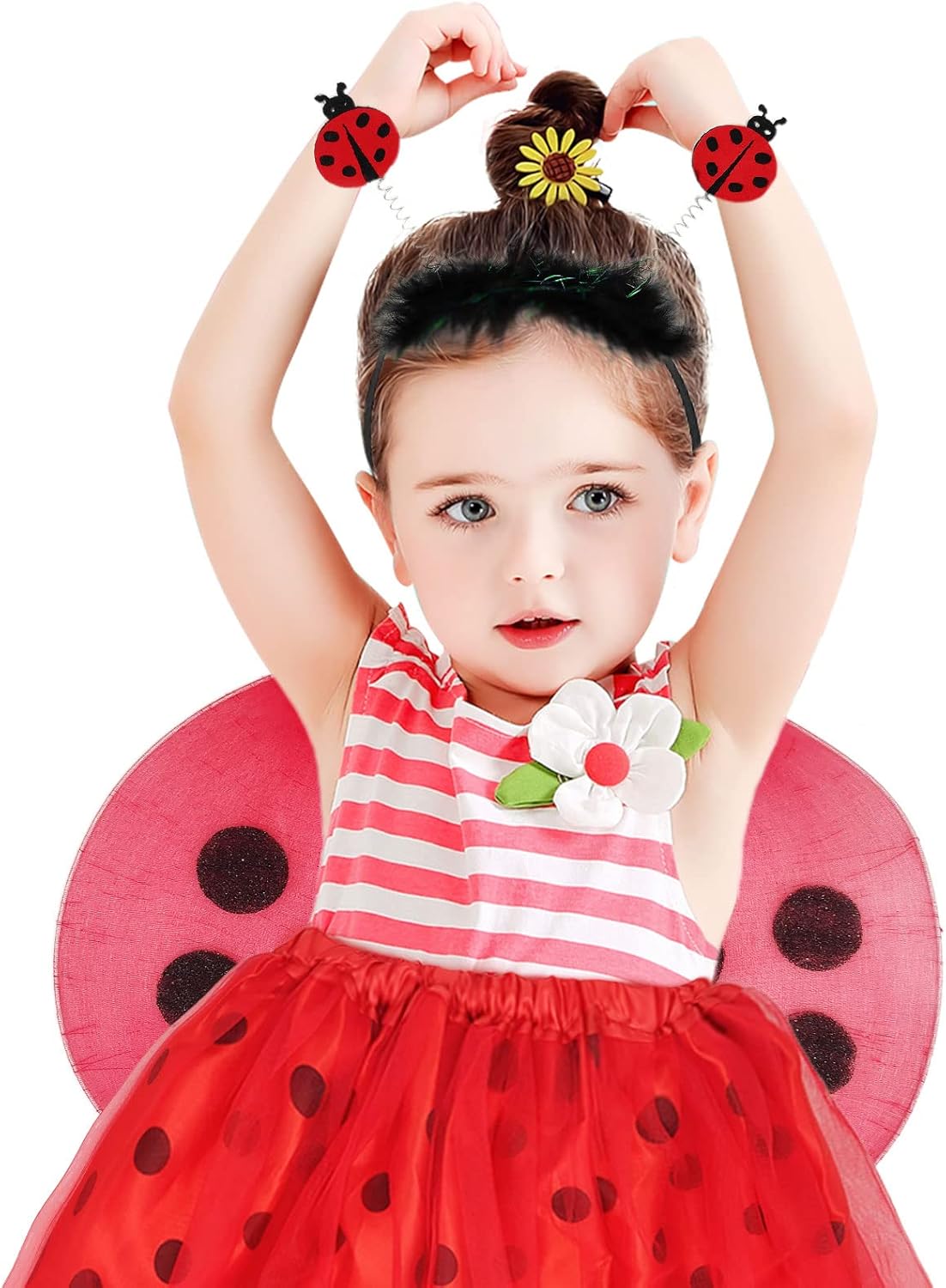 MIVAIUN 4 Piece Ladybird Dress Up Set,Animal Ladybug Fancy Dress Up,Ladybug Party Outfit,Camouflage Wings,Performance Costume Sets,Holiday Party Performance Suitable for Girls(Red).