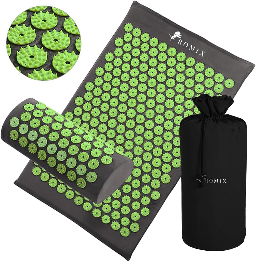 ROMIX Acupressure Mat and Pillow Set, Acupuncture Mat for Back, Neck, Feet Pain Relief Muscle Relaxation Stress Reduction Wellness Therapy, Spike Massage Mattress with Carry Bag for Men Women.