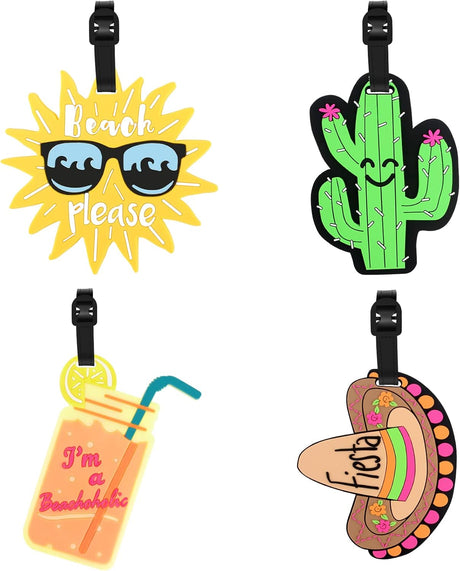 TamBee Luggage Tags for Suitcases Luggage Tags Labels Travel Suitcase Tags Secure Luggage Baggage Tags Labels with Name ID Card(Summer Set, 4 Pack).