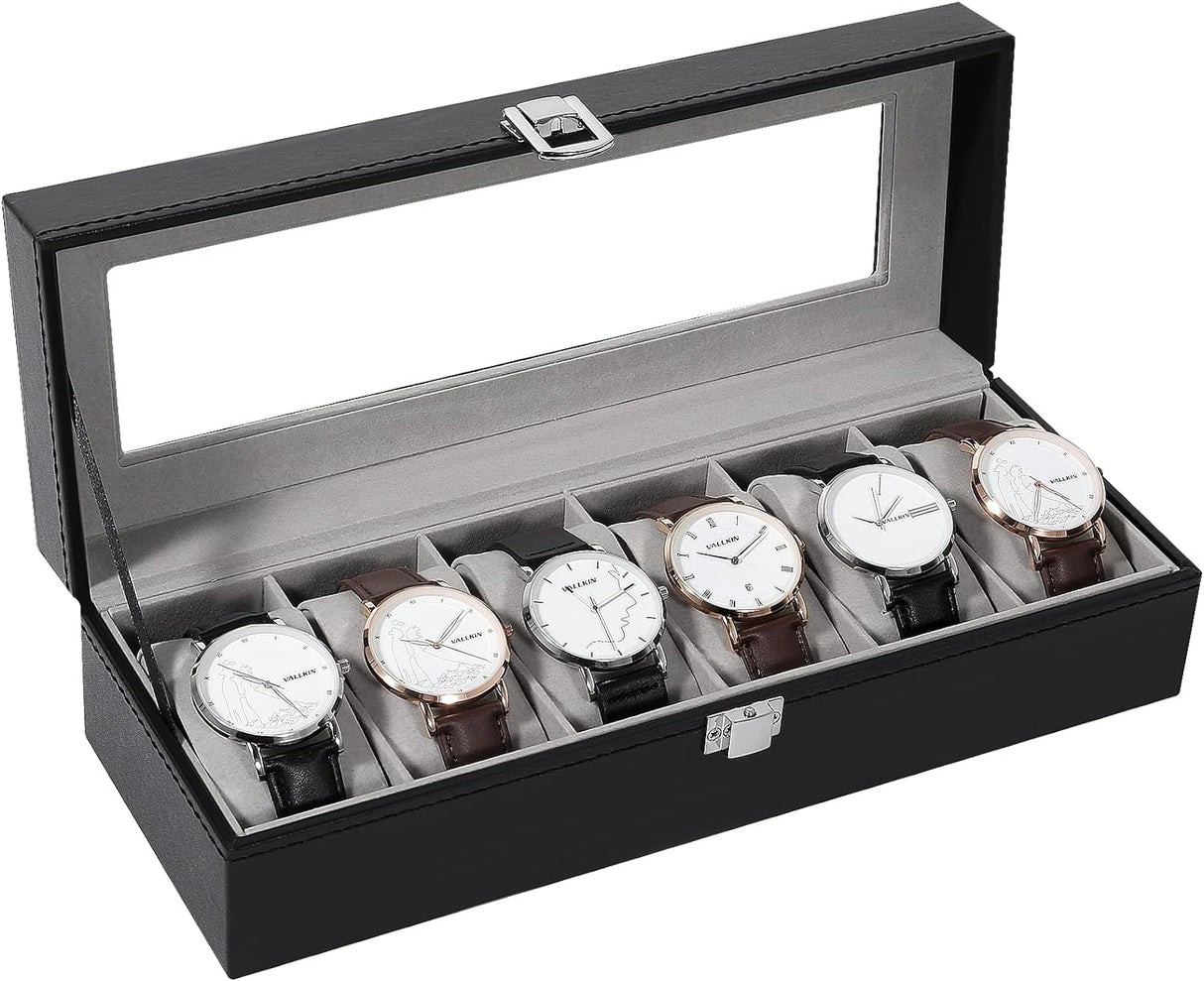 Uten Watch Boxes 6 Slots, Watch Display Storage Box PU Jewelry Collection Case Organiser Holder.