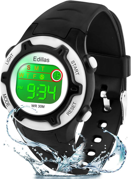 Edillas Kids Watches Digital for Girls Boys,7 Colors Waterproof Learn Time Watches for Child Sport Outdoor Multifunctional Wrist Watches with Stopwatch/Alarm.