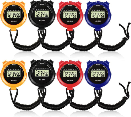 8 Pieces Sports Stopwatch Timer Multi Function Sport Digital Stopwatch Large Display with Date Time and Alarm Function Shockproof Sport Stopwatch for Swimming Running Sports Training (Vivid Color).