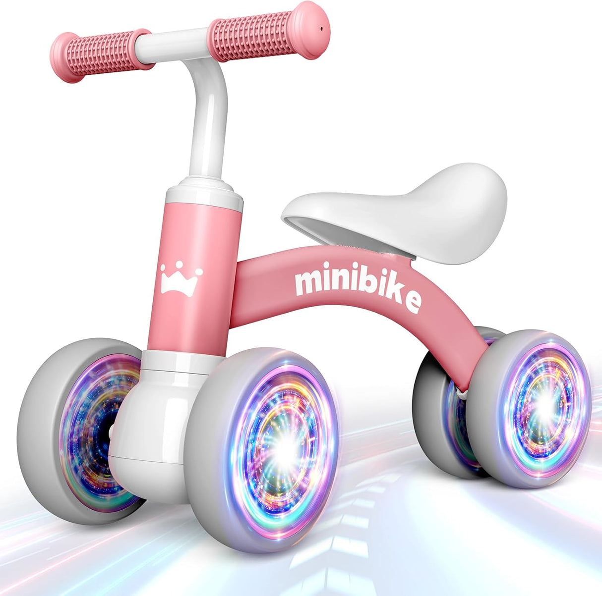 HappyGoLucky Baby Balance Bike 1 2 Year Old, 4 Wheels Lighting Ride On Toys for 1 2 Year Old Girls Gifts, Toddler Toys 1 2 Year Old Girl Toys Age 1-2, Baby Toys 10-36 Months Old Tricycles.