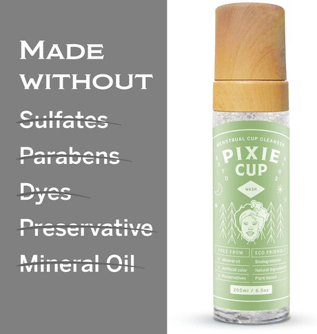 Pixie Menstrual Cup Cleaner Wash + Foaming Dispenser + More Wash in Bottle Than Any Other Brand + All Organic and Natural Ingredients + Healthy and Safest Way to Sterilize Your Period Cup.