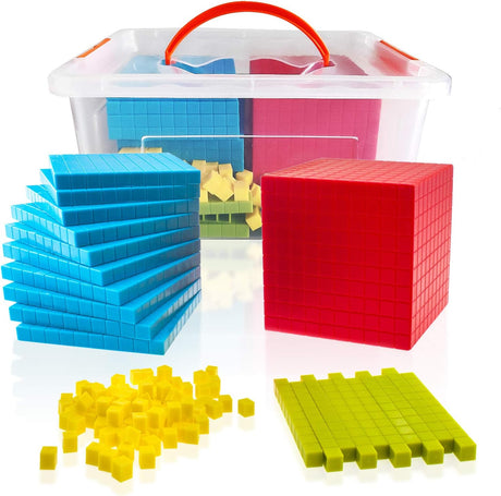 Base Ten Blocks Set - 121PCs Base 10 Set Learning Math Manipulative Teach Kids Volume, Place Value and Number Concepts for Early Counting Math in School or Home.