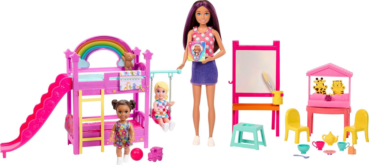 Barbie Skipper Babysitters Inc. Ultimate Daycare Playset with 3 Dolls, Furniture & 15+ Accessories, Includes Bunk Beds & Color-Change Easel, HND18.